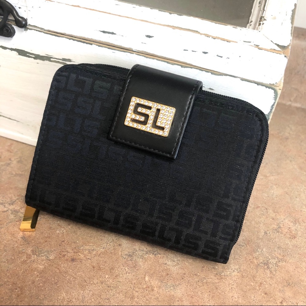 Black Rhinestone Snap Zip Wallet